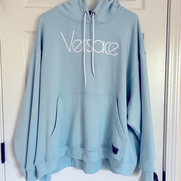 Versace iconic 1978 re-edition Logo Light Blue embroidered oversized hoodie 48 - Picture 2 of 16